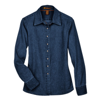 Harriton Women's Denim Shirt, Dark Denim, Front view