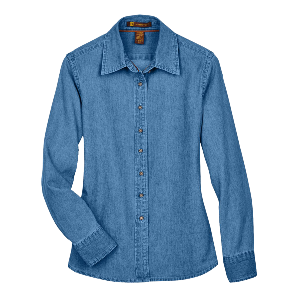Harriton Women's Denim Shirt, Light Denim, Front view