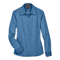 Harriton Women's Denim Shirt, Light Denim, Front view