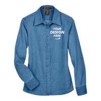 Harriton Women's Denim Shirt, Light Denim, Front view, Mockup