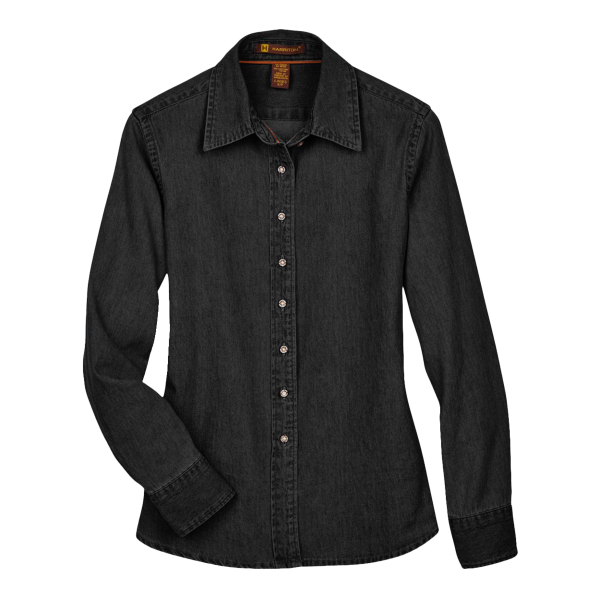 Harriton Women's Denim Shirt, Washed Black, Front view