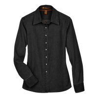 Harriton Women's Denim Shirt, Washed Black, Front view