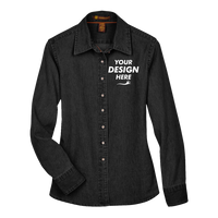Harriton Women's Denim Shirt, Washed Black, Front view, Mockup