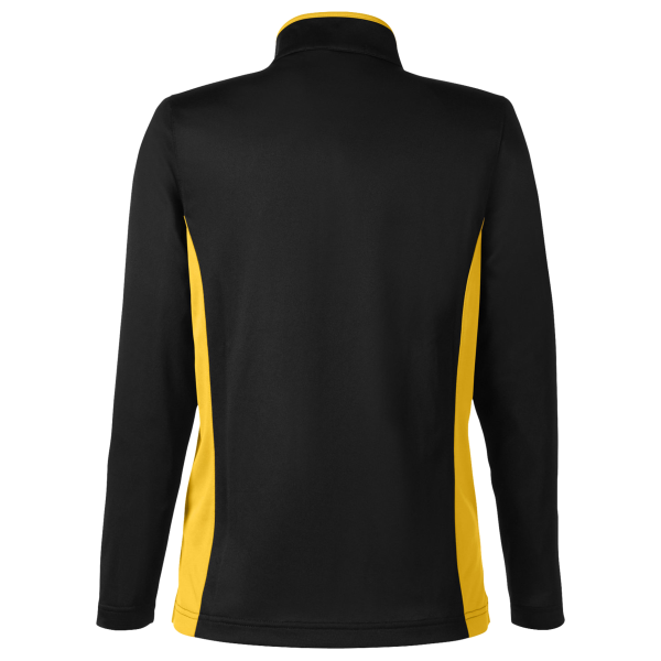 Harriton Women's Flash Snag Protection Plus IL Colorblock Quarter-Zip Pullover, Black / Sunray Yellow, Back view