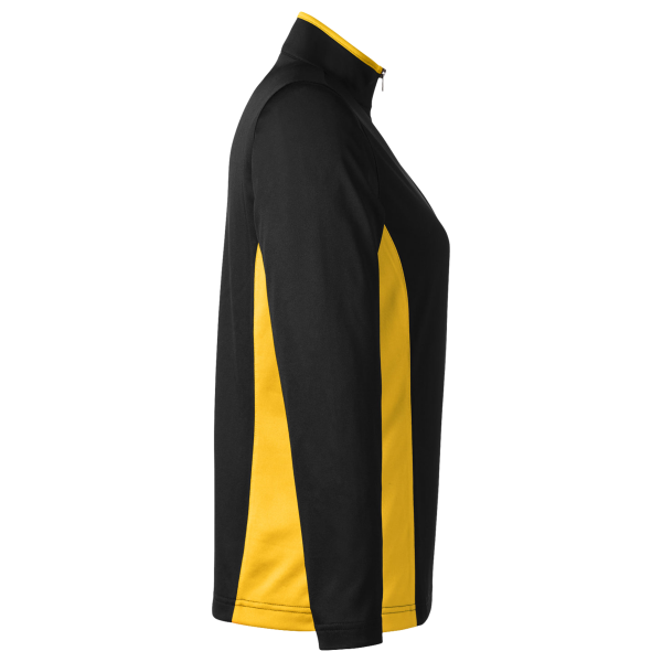 Harriton Women's Flash Snag Protection Plus IL Colorblock Quarter-Zip Pullover, Black / Sunray Yellow, Right Sleeve view