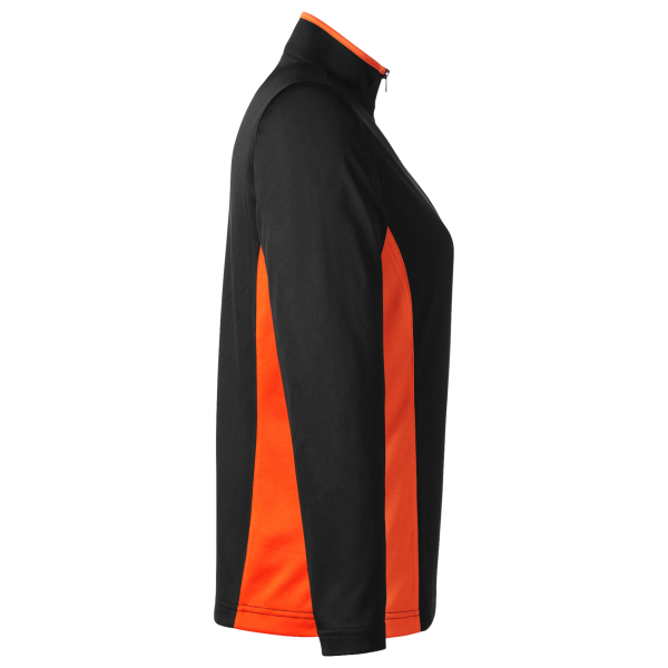Harriton Women's Flash Snag Protection Plus IL Colorblock Quarter-Zip Pullover, Black / Team Orange, Right Sleeve view
