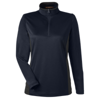 Harriton Women's Flash Snag Protection Plus IL Colorblock Quarter-Zip Pullover, Dark Navy / Dark Charcoal, Front view