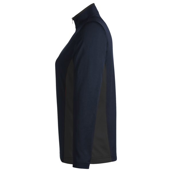 Harriton Women's Flash Snag Protection Plus IL Colorblock Quarter-Zip Pullover, Dark Navy / Dark Charcoal, Left Sleeve view