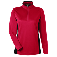 Harriton Women's Flash Snag Protection Plus IL Colorblock Quarter-Zip Pullover, Red / Black, Front view