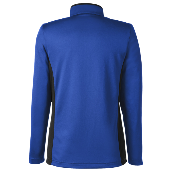 Harriton Women's Flash Snag Protection Plus IL Colorblock Quarter-Zip Pullover, True Royal / Black, Back view