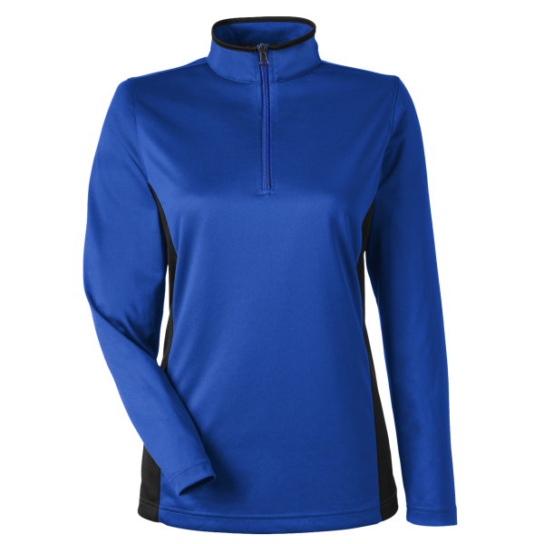 Harriton Women's Flash Snag Protection Plus IL Colorblock Quarter-Zip Pullover, True Royal / Black, Front view