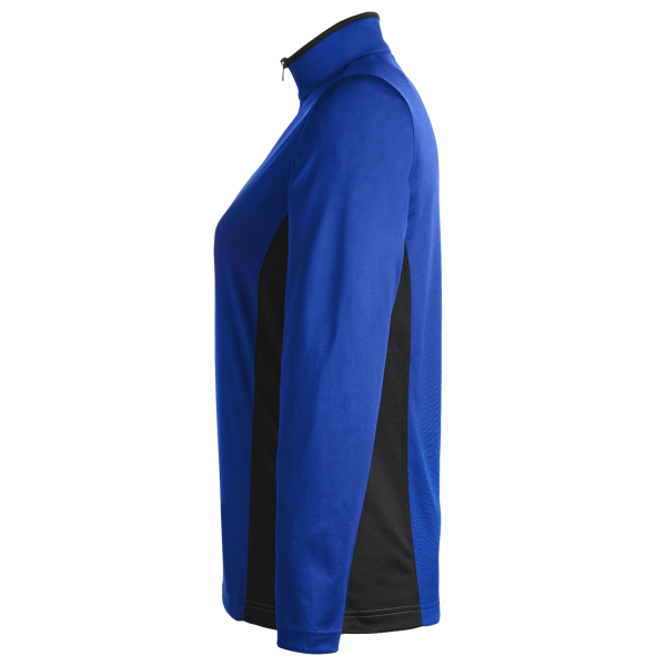 Harriton Women's Flash Snag Protection Plus IL Colorblock Quarter-Zip Pullover, True Royal / Black, Left Sleeve view