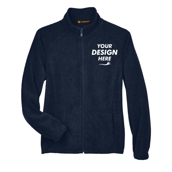 Harriton Women's Full-Zip Fleece, Navy, Front view, Mockup
