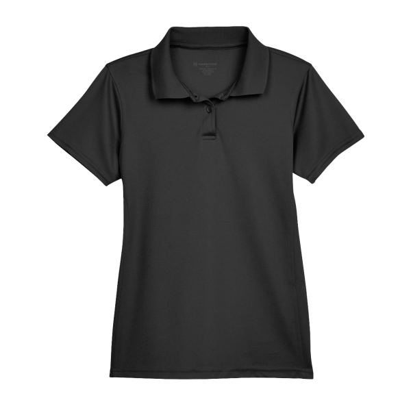 Harriton Women's Polyester Jersey Polo, Black, Front view