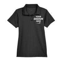 Harriton Women's Polyester Jersey Polo, Black, Front view, Mockup