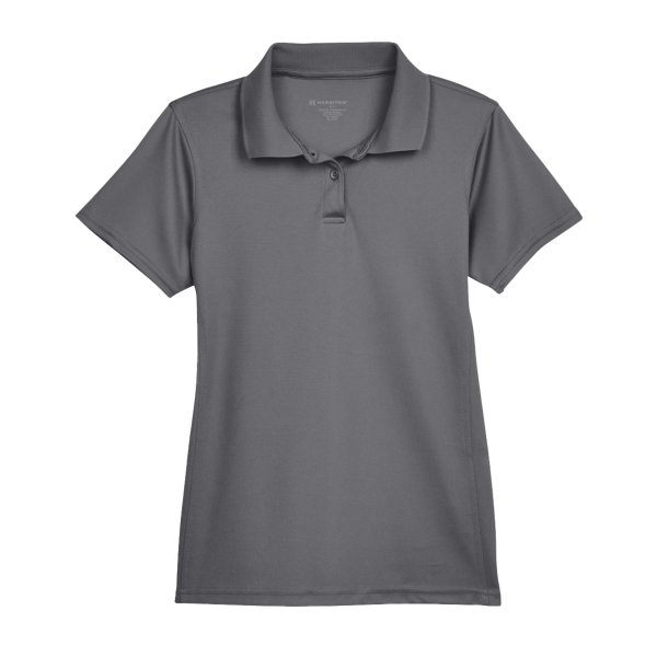 Harriton Women's Polyester Jersey Polo, Charcoal, Front view