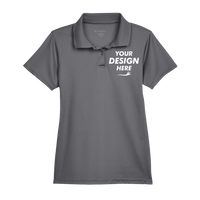 Harriton Women's Polyester Jersey Polo, Charcoal, Front view, Mockup