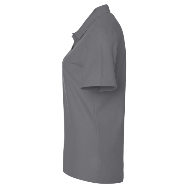 Harriton Women's Polyester Jersey Polo, Charcoal, Left Sleeve view