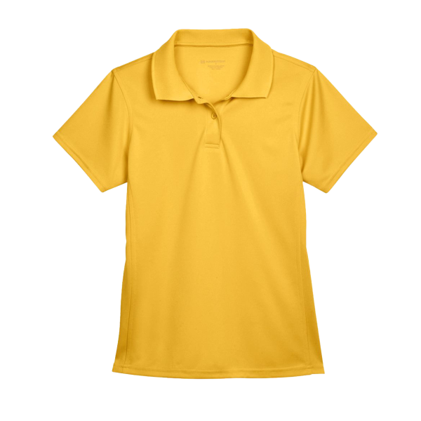Harriton Women's Polyester Jersey Polo, Gold, Front view