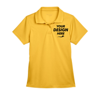 Harriton Women's Polyester Jersey Polo, Gold, Front view, Mockup