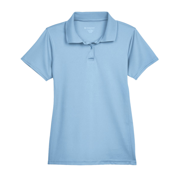 Harriton Women's Polyester Jersey Polo, Light Blue, Front view