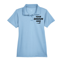 Harriton Women's Polyester Jersey Polo, Light Blue, Front view, Mockup