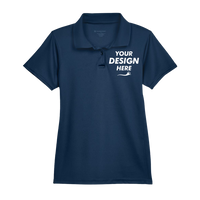 Harriton Women's Polyester Jersey Polo, Navy, Front view, Mockup