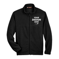 Harriton Youth Full-Zip Fleece, Black, Front view, Mockup