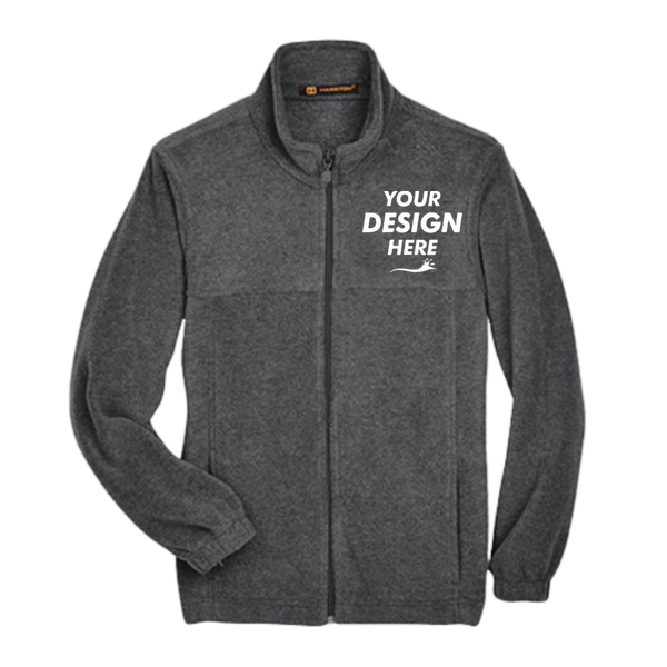Harriton Youth Full-Zip Fleece, Charcoal, Front view, Mockup