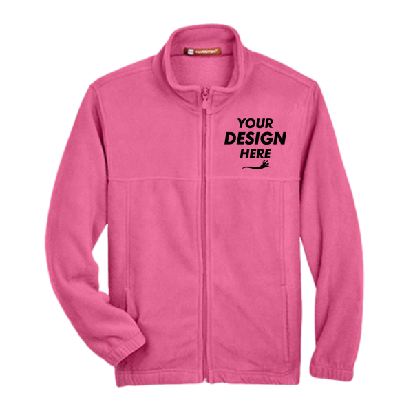 Harriton Youth Full-Zip Fleece, Charity Pink, Front view, Mockup