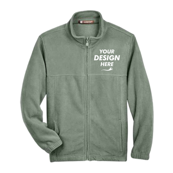 Harriton Youth Full-Zip Fleece, Dill, Front view, Mockup
