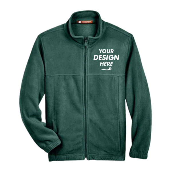Harriton Youth Full-Zip Fleece, Hunter, Front view, Mockup