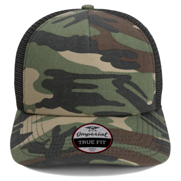 Imperial North Country Trucker Cap, Camo / Black / Black, Front view