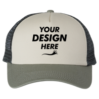 Imperial North Country Trucker Cap, Stone / Moss / Charcoal, Front view, Mockup
