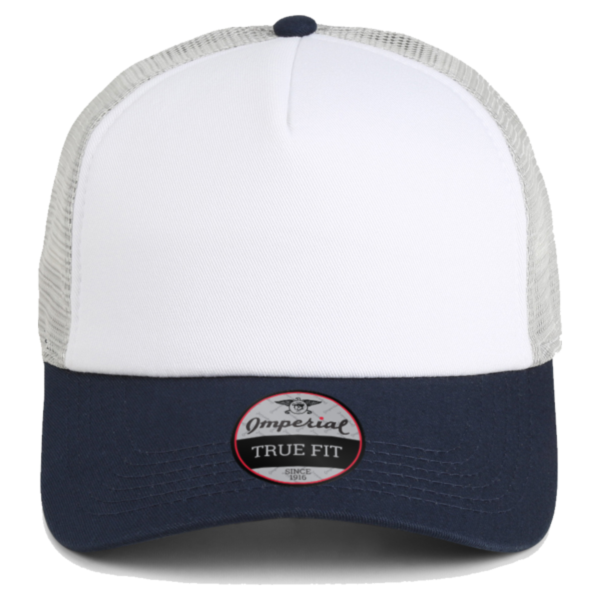 Imperial North Country Trucker Cap, White / Navy / Grey, Front view