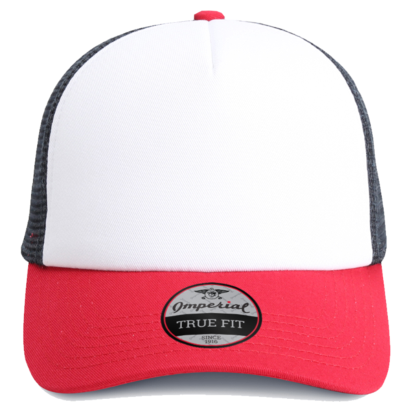 Imperial North Country Trucker Cap, White / Red / Dark Navy, Front view
