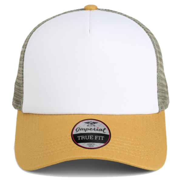 Imperial North Country Trucker Cap, White / Wheat / Elmwood, Front view