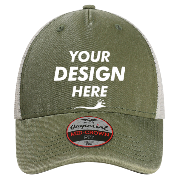 Imperial The Gambit Mesh Back Cap, Olive Green / Stone, Front view, Mockup