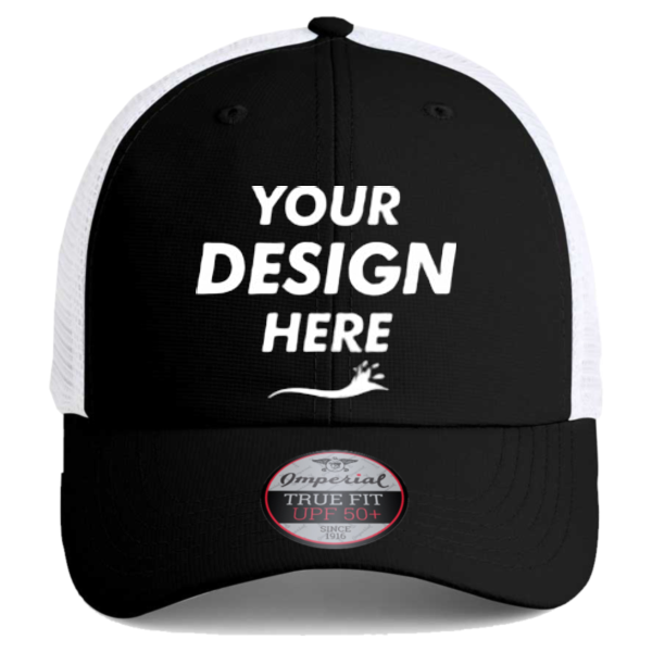 Imperial The Original Sport Mesh Cap, Black / White, Front view, Mockup