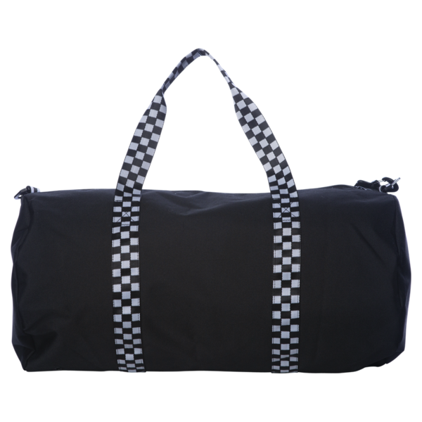 Independent Trading Co. 29L Day Tripper Duffel Bag, Black / Checker Strap, Back view