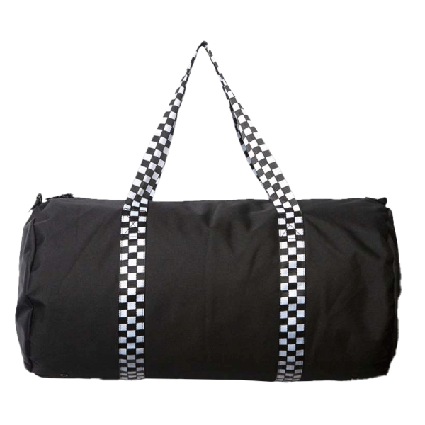 Independent Trading Co. 29L Day Tripper Duffel Bag, Black / Checker Strap, Front view