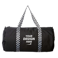 Independent Trading Co. 29L Day Tripper Duffel Bag, Black / Checker Strap, Front view, Mockup