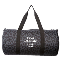 Independent Trading Co. 29L Day Tripper Duffel Bag, Black Cheetah / Black Cheetah, Front view, Mockup