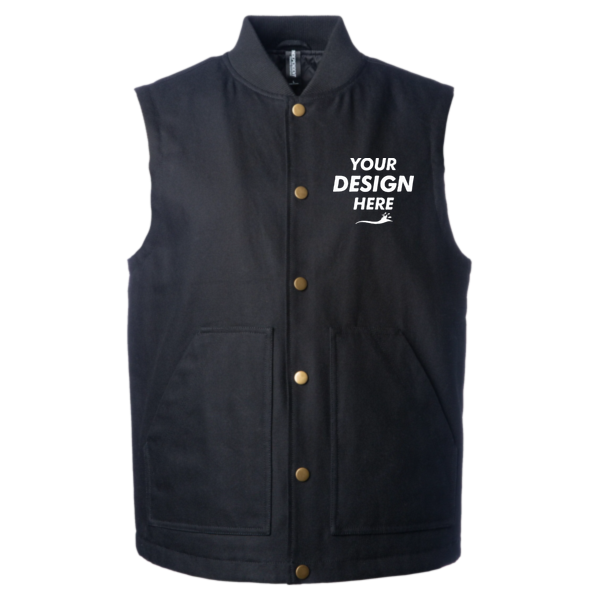 Independent Trading Co. Men's Insulated Canvas Workwear Vest, Black, Front view, Mockup