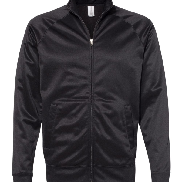 Independent Trading Co. Men's Lightweight Poly-Tech Full-Zip Track Jacket, Black / Black, Front view