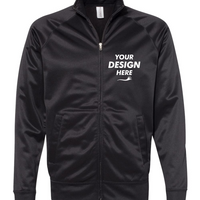 Independent Trading Co. Men's Lightweight Poly-Tech Full-Zip Track Jacket, Black / Black, Front view, Mockup