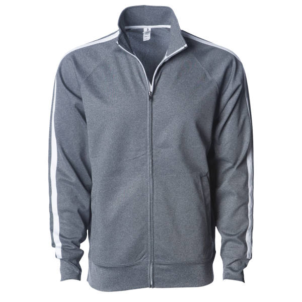 Independent Trading Co. Men's Lightweight Poly-Tech Full-Zip Track Jacket, Gunmetal Heather / Gunmetal Heather, Front view