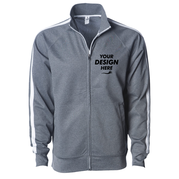 Independent Trading Co. Men's Lightweight Poly-Tech Full-Zip Track Jacket, Gunmetal Heather / Gunmetal Heather, Front view, Mockup