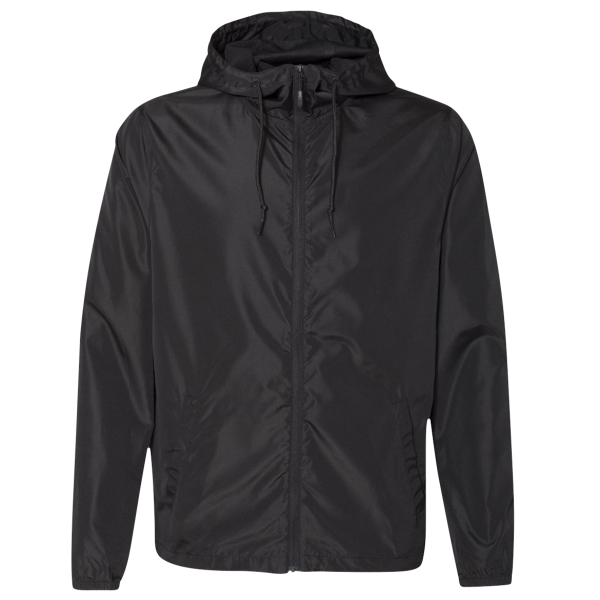 Independent Trading Co. Men's Lightweight Windbreaker Full-Zip Jacket, Black / Black / Black, Front view