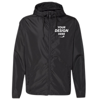Independent Trading Co. Men's Lightweight Windbreaker Full-Zip Jacket, Black / Black / Black, Front view, Mockup